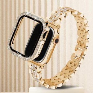 NEW Gold Diamond Rhinestone Apple Watch Band with Case